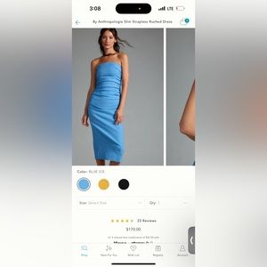 By Anthropologie Slim Strapless Ruched Dress